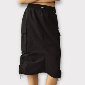 By Anthropologie NWT Cargo Skirt Black Midi Drawstring Utility Pockets‎ Womens M